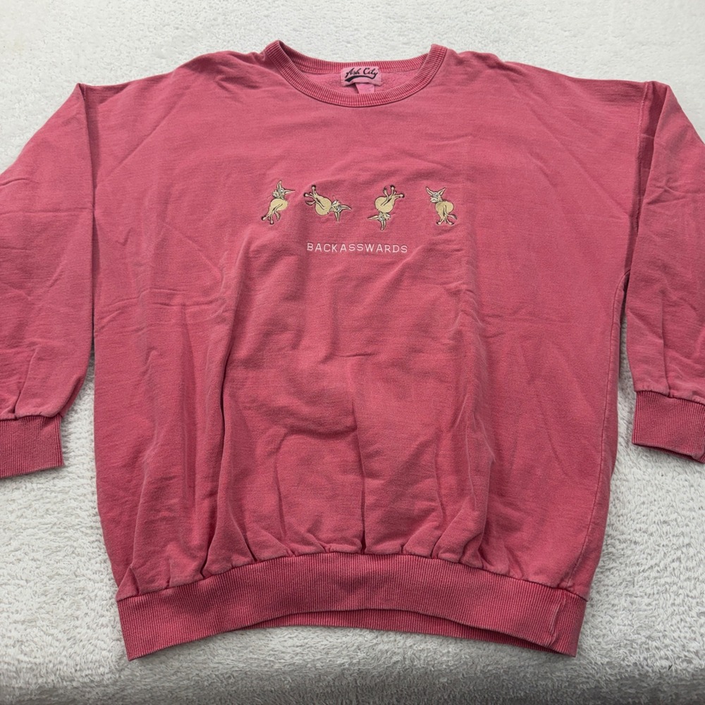 Vintage Ash City Backasswards‎ Donkey Sweatshirt XL Jack Astors Bar Grill Pink